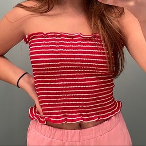 Red and white striped tube top